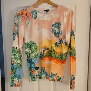 Talbots Vibrant Tropical Print Cardigan